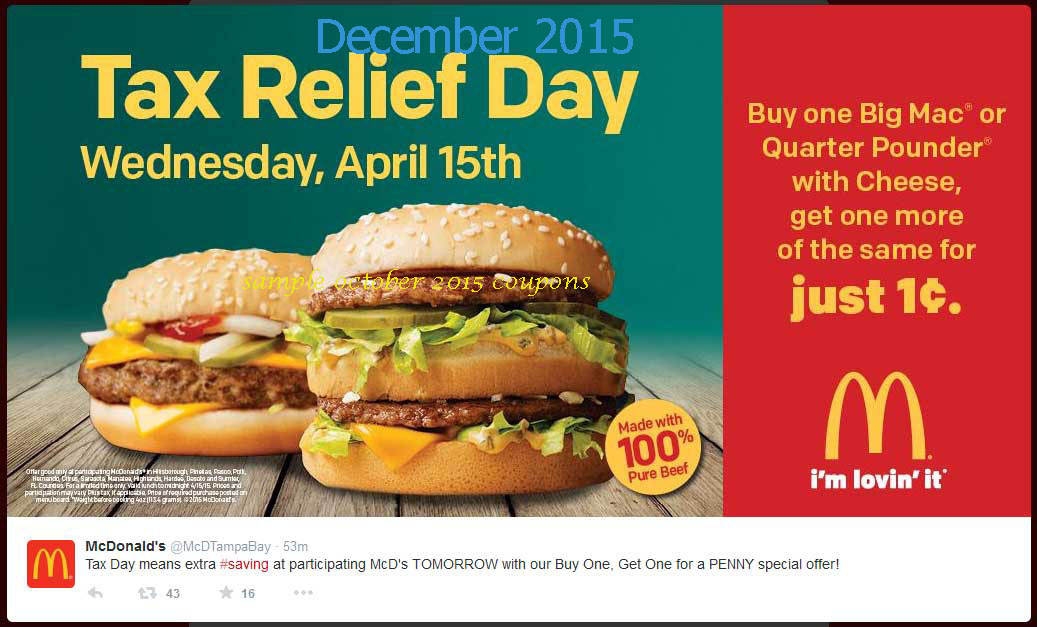 Mac donalds coupon USE A MCDONALD’S DISCOUNT COUPON FOR FREE. Click on any deal to you like to see the McDonald’s coupon code and to be taken to the official website where you can browse menu items. Check the menu for burgers and sandwiches, salads & wraps, snacks & sides, desserts & shakes, and read nutritional information.